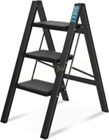 3 Step Ladder  SPIEEK Foldable  330 Lbs  Black