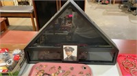 American soldier flag and metal photo display case