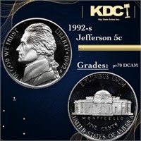 Proof 1992-s Jefferson Nickel 5c Graded pr70 DCAM
