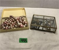 Vintage Jewelry Box, Vogue Pearl Set, Pins & More