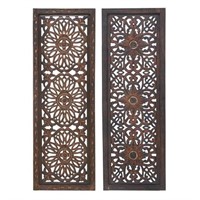 Benzara Floral Hand Carved Wooden Wall Panels,