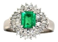 Platinum 1.24 ct Natural Emerald & Diamond Ring