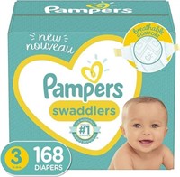 168-Pk Pampers Diapers Size 3, Swaddlers