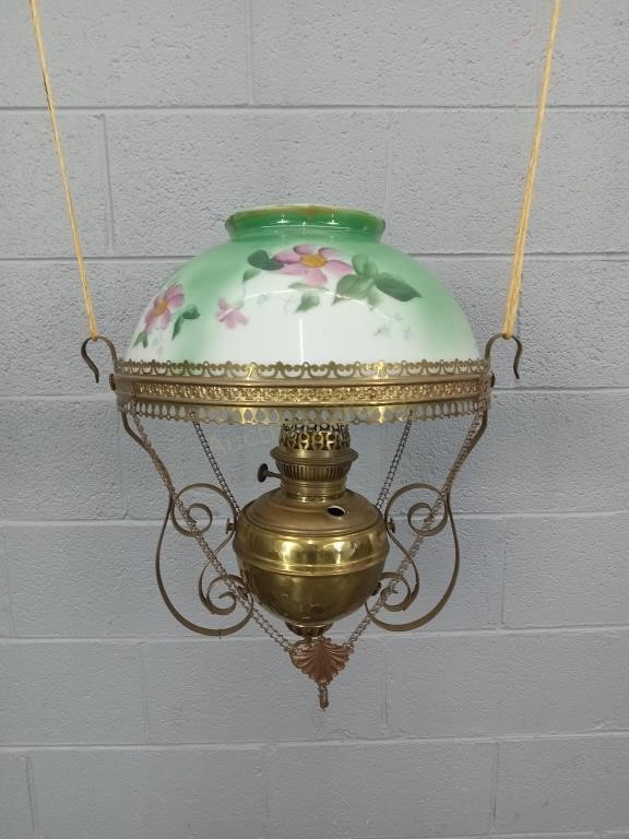 Vintage Oil Lamp W/ Hand Painted Globe