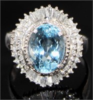 Platinum 4.16 ct Natural Aquamarine & Diamond Ring