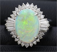 Platinum 3.33 ct Natural Opal & Diamond Ring