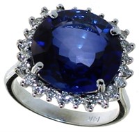 14kt Gold 11.01 ct Round Sapphire & Diamond Ring