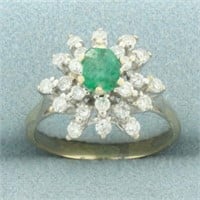 Untreated Emerald and Diamond Starburst Flower Rin