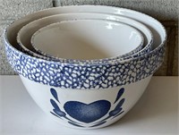 Vtg. Blue Hearts Nesting Bowls (3)
