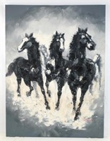 Oil on Canvas Painting of Running Horses