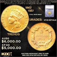 ***Auction Highlight*** 1862 Three Dollar Gold 3 G