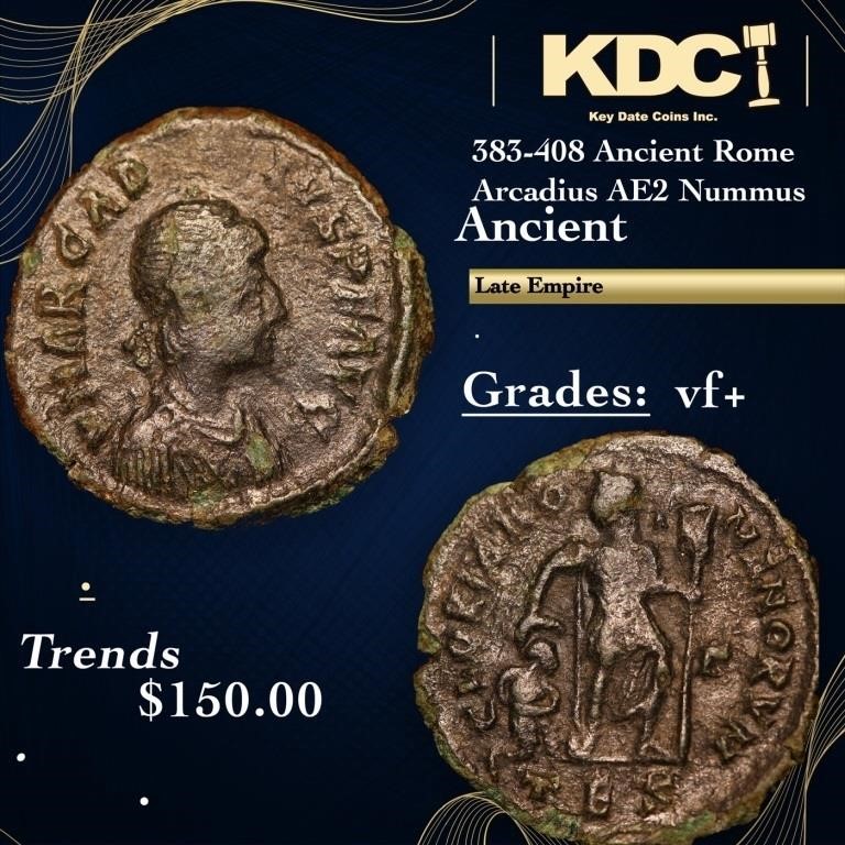 383-408 Ancient Rome Arcadius AE2 Nummus Grades vf