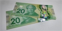 $20 Canada 2012 - 2 Consecutive Serial Numbers