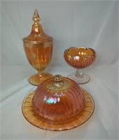 Marigold Carnival Glass Lot, Covered Butter Dish,