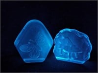 Vintage Glass UV Reactive Ice Blue Paper Weights,