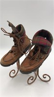 Polo Brown Leather Plaid Boot Boys Sz 4.5