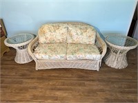 wicker loveseat with two end tables