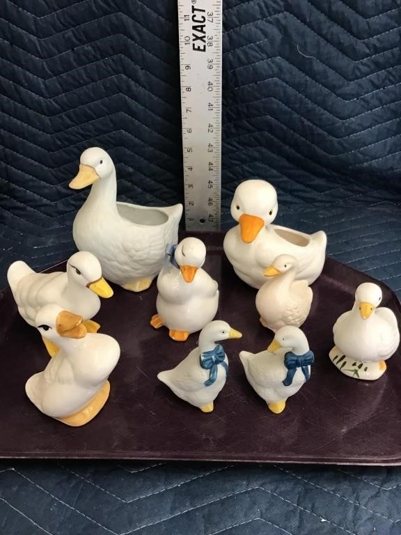 Collectible Duck Figurines Tray Lot of 9 Planters