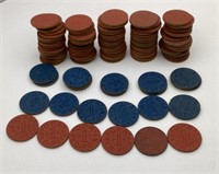 109 WW2 OPA Tokens- 92 red/ 17 blue