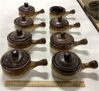 8 crock soup bowls w/ handles - no visible brand