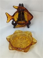 Vintage Glass Ashtrays Orange Fish & Amber