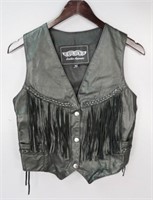 Size S Black Leather Fringe Vest