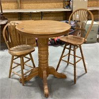 Wood high top table w/2 swivel chairs
36x42