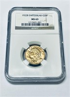 1922B Gold Switzerland 20 Francs