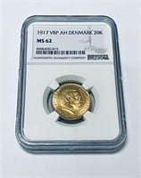 1917 Gold Denmark 20 Kroner VBP AH