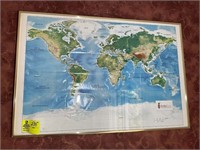 Framed Map of World 33 in x 22 in