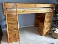 Twin size loft bunk bed with desk, storage, 5 draw