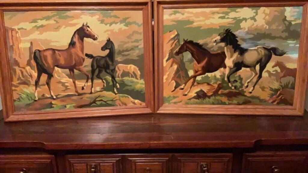 Vintage Acrylic Paint by Number Horses