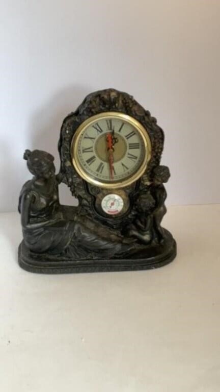 Vintage Mantle Table Clock w/Thermometer
