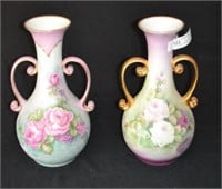 2pcs Hand Painted 14" Porcelain Vases Signed