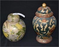 2 Asian Insipred Ceramic Jars With Lids