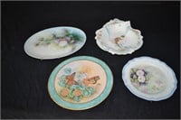 4pcs Various Hand Painted Porcelain Deco Plates