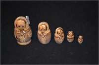 5pcs Russian Wood Burn Nesting Doll Set