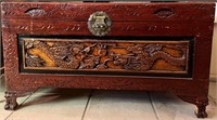 M - VINTAGE ASIAN-INSPIRED CARVED WOOD CHEST 34"L