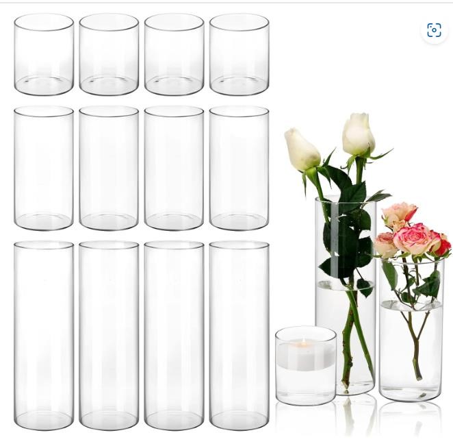 15pcs Glass Cylinder Vase/Candle Holder