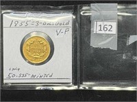 (1) 1855 3 Dollar Gold Indian Princess Head VF