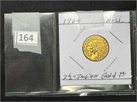 (1) 1909 2.5 Gold Indian Head AU