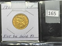 (1) 1881 Liberty Head Five Dollar Gold pc. VF