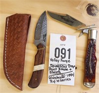 (2) Knives:Valley Forge Horn & Walnut Damascus