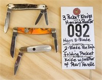 (3) Pocket Knives: Hen & Rooster Horn 3-Blade