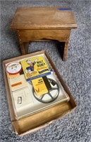 Vintage Movie tapes and foot stool 9in tall