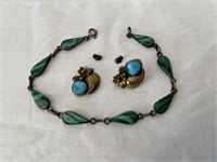 Sterling Silver Turquoise Bracelt and Earrings