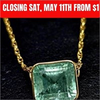 $3810 14K  Colombia Emerald With Chain 18" (7.1ct)