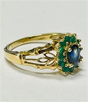 14K Gold Ring Amethyst and Emerald