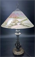 Gorgeous Fenton Reverse Hand Painted Lamp Etched