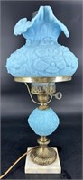 Beautiful Fenton Blue Satin Poppy Student Lamp